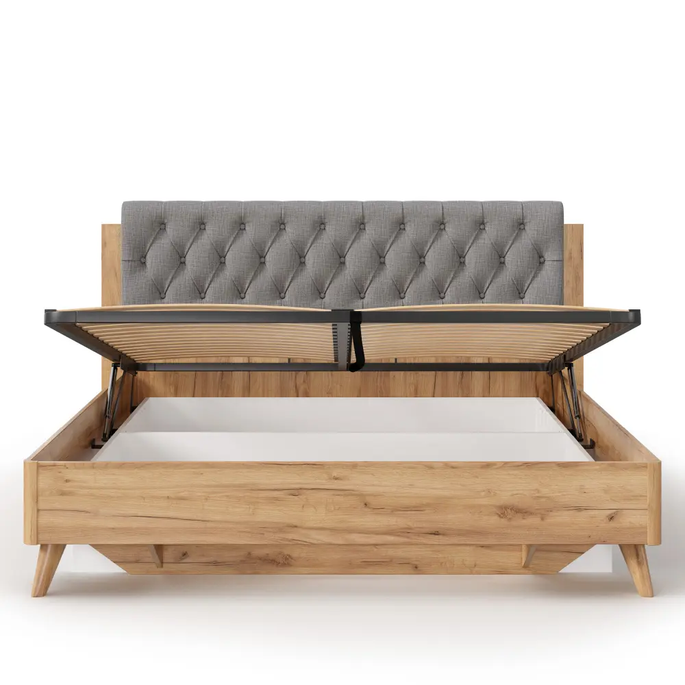 Кровать Марта-2 1600 с подъемным механизмом (каретная стежка Capri 24) (Дуб Золотой/Серый) | Интернет магазин Масса Мебель