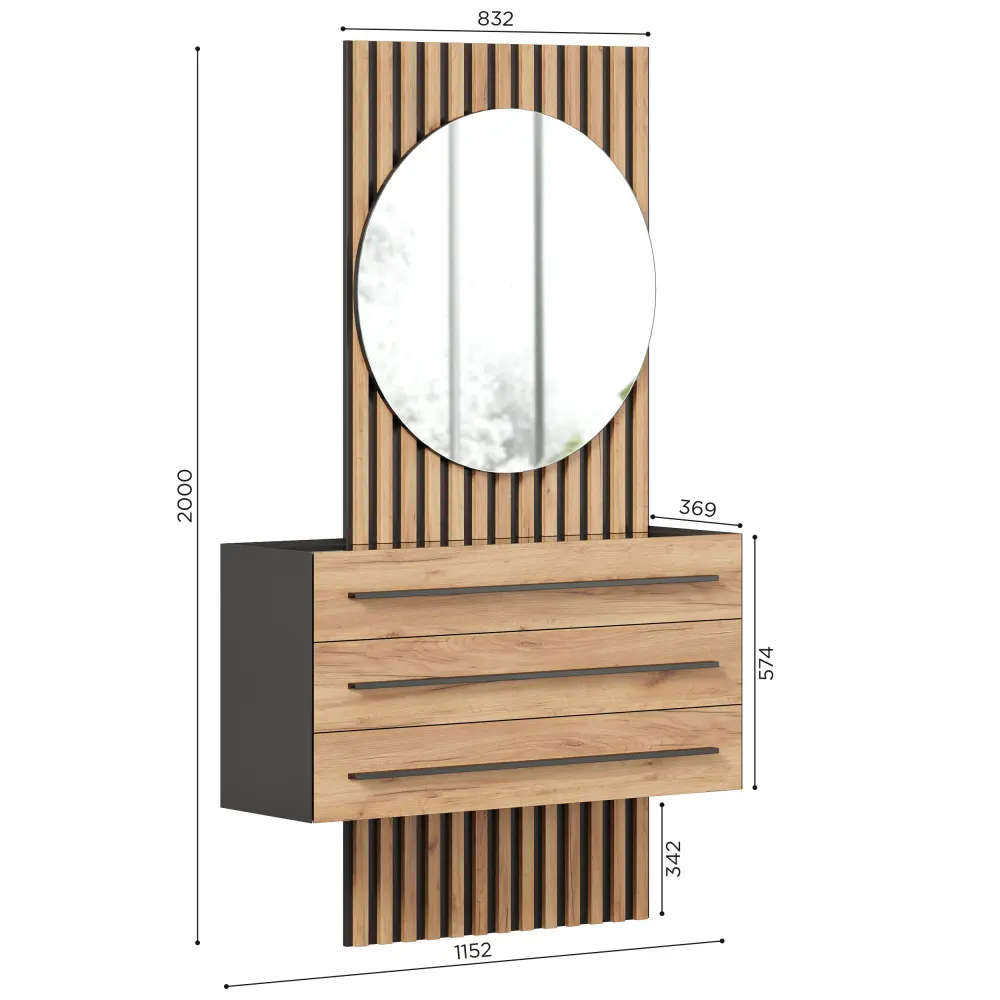 Тумба с зеркалом левая Неаполь (Черный/Дуб Золотой) ЛД | Интернет магазин Масса Мебель