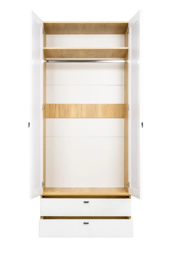 Шкаф двухстворчатый с зеркалом Бари (Дуб Золотой/Белый) ЛД | Интернет магазин Масса Мебель