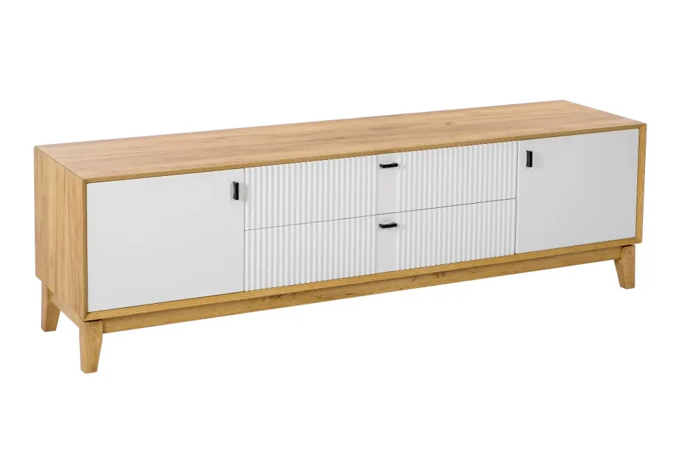 Тумба под ТВ 1800 Бари (Дуб Золотой/Белый) | Интернет магазин Масса Мебель