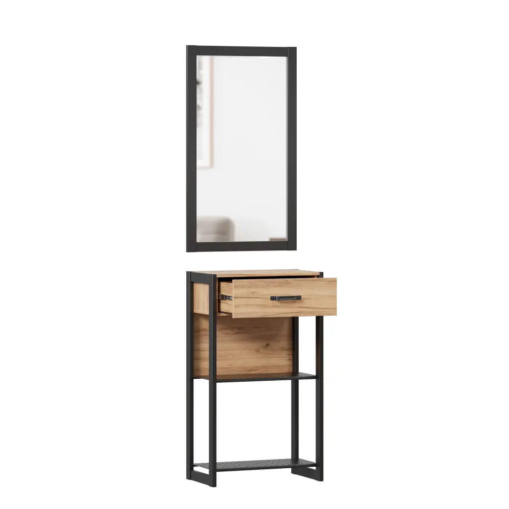 Тумба с зеркалом Техно (Дуб Золотой/Черный) ЛД | Интернет магазин Масса Мебель