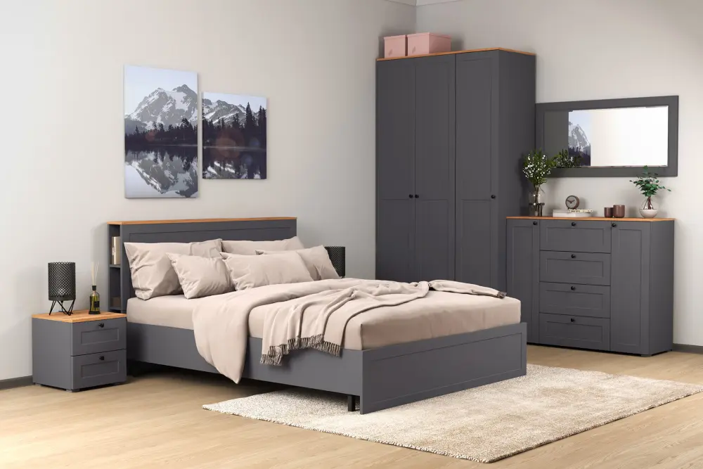 Шкаф для одежды двухстворчатый Остин 13.336.02 Серый графит/Дуб Золотой (Mob) - интернет магазин Масса Мебель