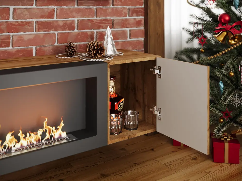 Тумба ТВ навесная с биокамином Point Т-28 Дуб Вотан (NK) | Интернет магазин Масса Мебель