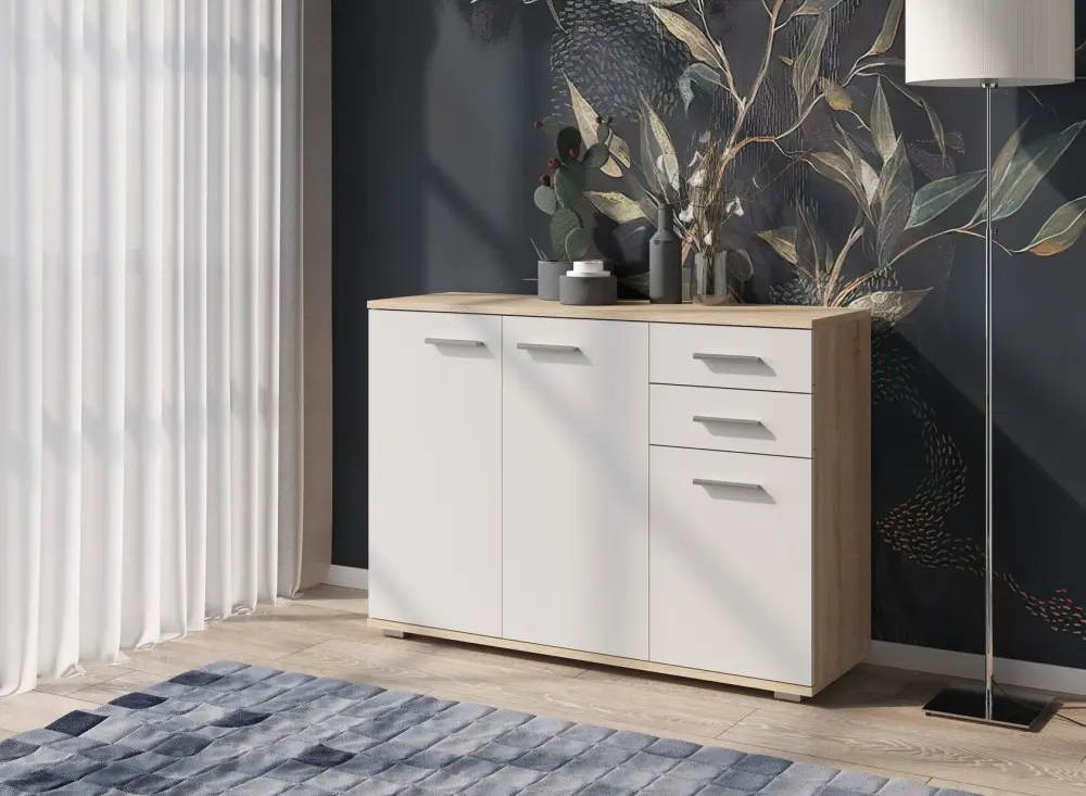 Комод FUN КД-3 Белый/Дуб Сонома  (NK) | Интернет магазин Масса Мебель