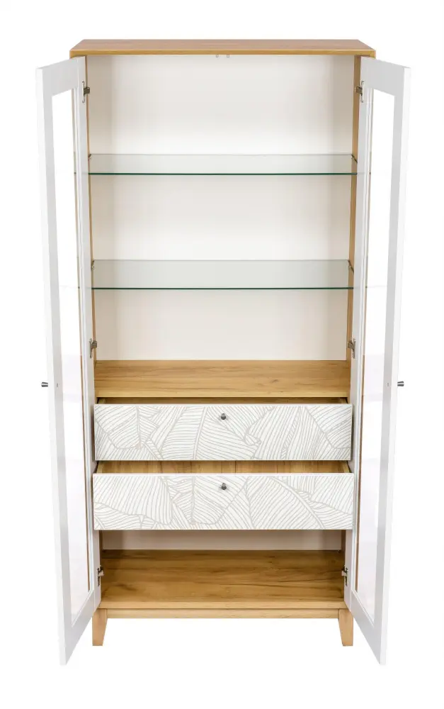 Шкаф витрина двухстворчатый Ройбен (Дуб золотой/Белый) ЛД | Интернет магазин Масса Мебель