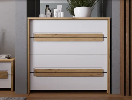 Комод Соренто Дуб Краф золотой/Сатин белый (EM) | Интернет магазин Масса Мебель