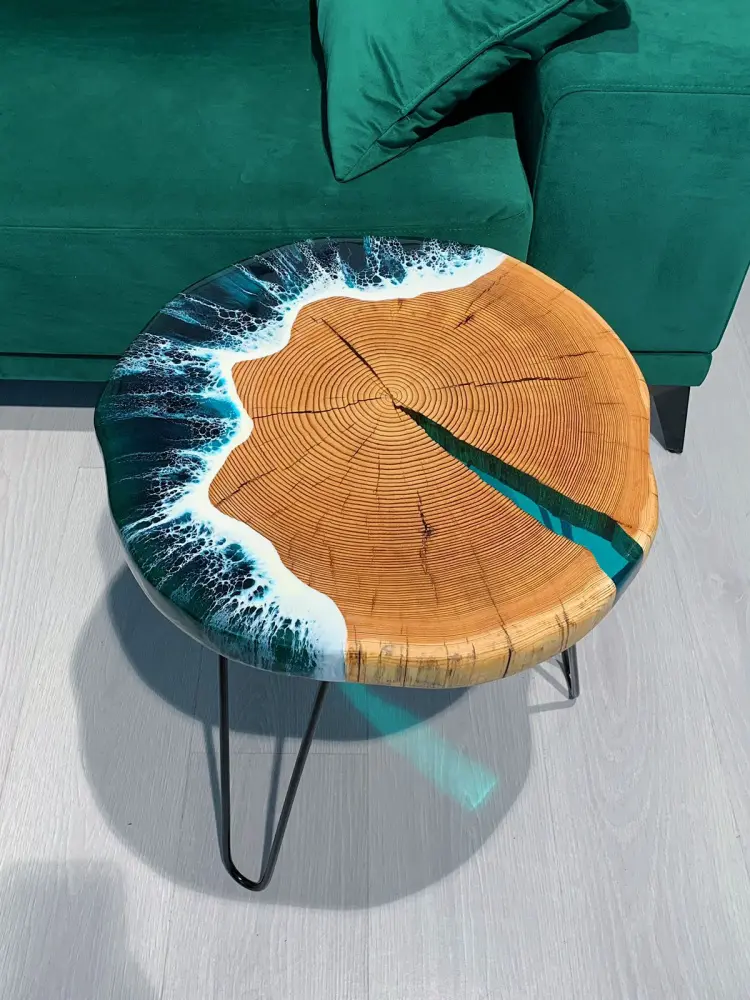 Журнальный стол РЕКА с эпоксидной смолой, 46х36х50 см - интернет магазин Масса Мебель