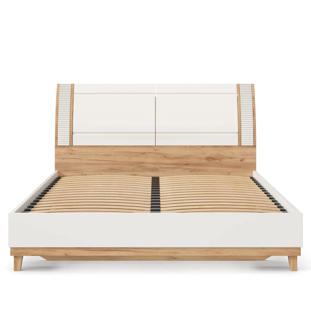 Кровать двуспальная Бари 160х200 с нишами в изголовье (Дуб Золотой/Белый) ЛД | Интернет магазин Масса Мебель