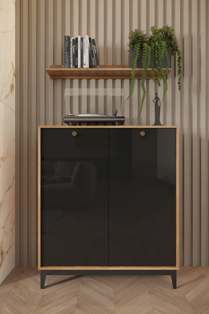 Комод Brass КМ-2 черный глянец/каштан (NK) | Интернет магазин Масса Мебель