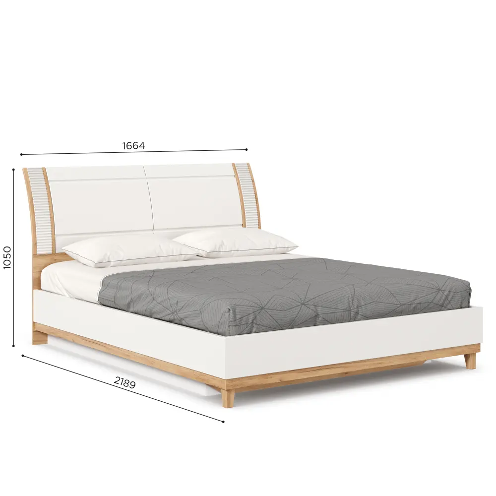 Кровать двуспальная Бари 160х200 с подъёмным механизмом и с нишами в изголовье (Дуб Золотой/Белый) ЛД | Интернет магазин Масса Мебель