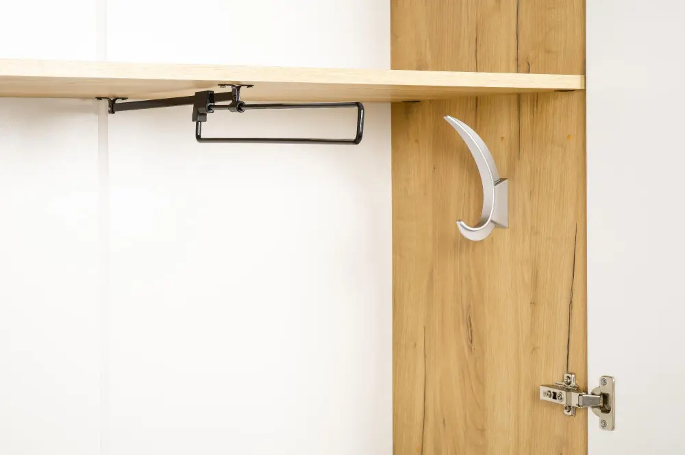 Шкаф двухстворчатый узкий Марта-2 (Дуб золотой/Белый глянец) ЛД - интернет магазин Масса Мебель