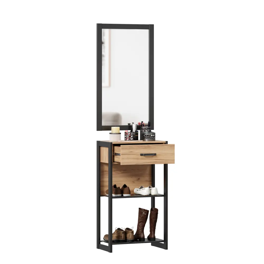 Тумба с зеркалом Техно (Дуб Золотой/Черный) ЛД | Интернет магазин Масса Мебель