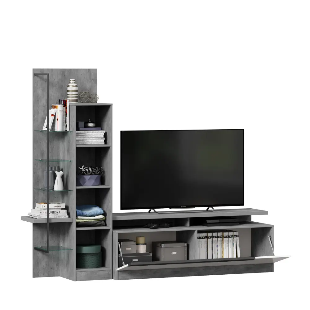 Тумба под ТВ Кёльн (Метрополитан Грей/Белый) ЛД | Интернет магазин Масса Мебель