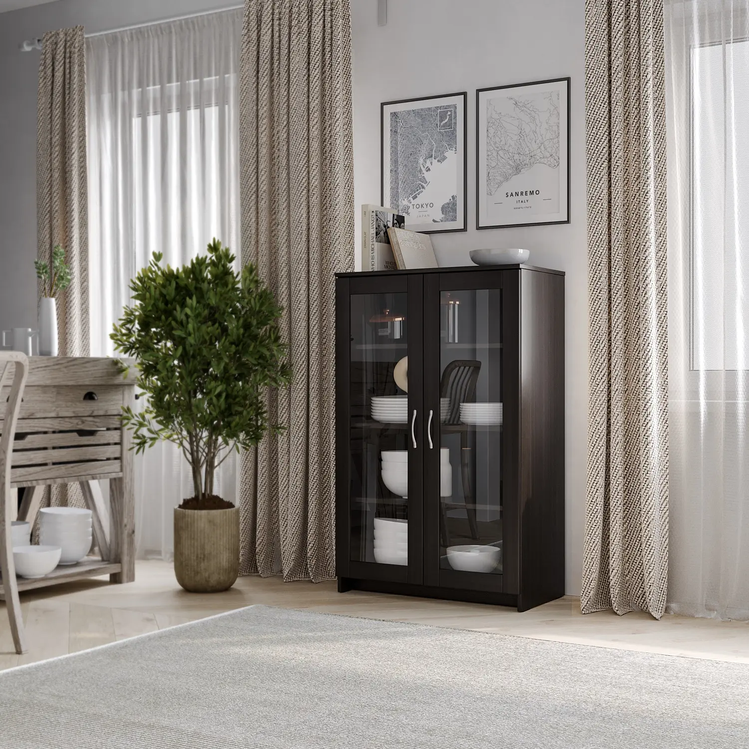 Тумба Сириус 2 двери со стеклом 78х123 дуб венге (GL)