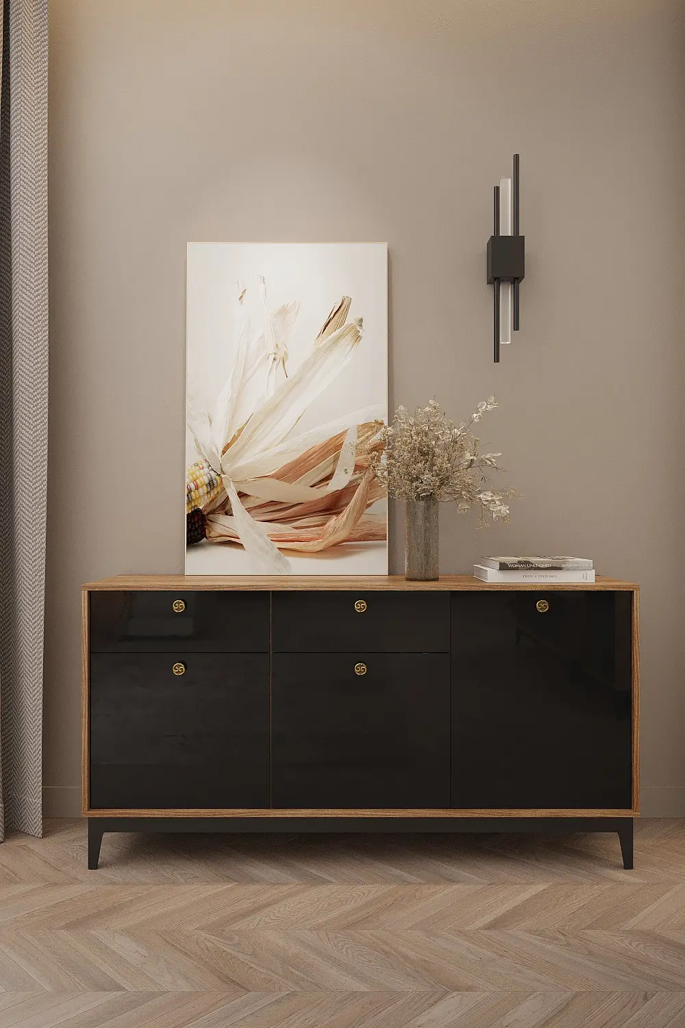 Комод Brass КМ-1 черный глянец/каштан (NK)