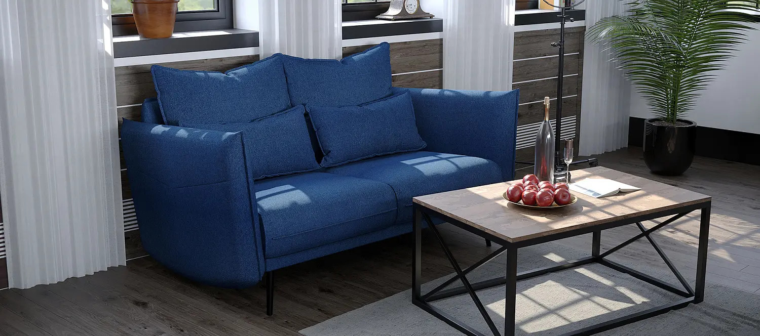 Диван прямой 2х местный Бали синий (MG)