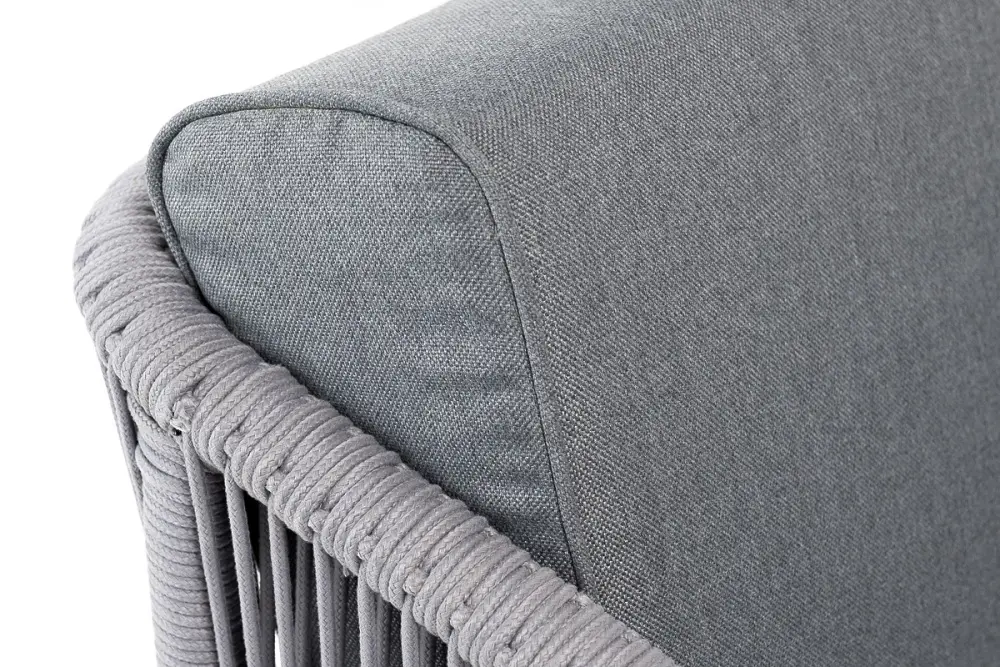 "Канны" кресло плетеное из роупа, каркас алюминий белый шагрень, роуп светло-серый круглый, ткань серая (sis) | Интернет магазин Масса Мебель