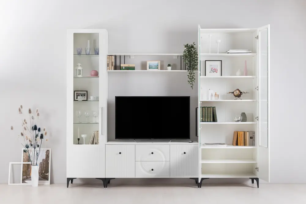 Шкаф витрина 13.217 Валенсия белый/шагрень (Mob) | Интернет магазин Масса Мебель