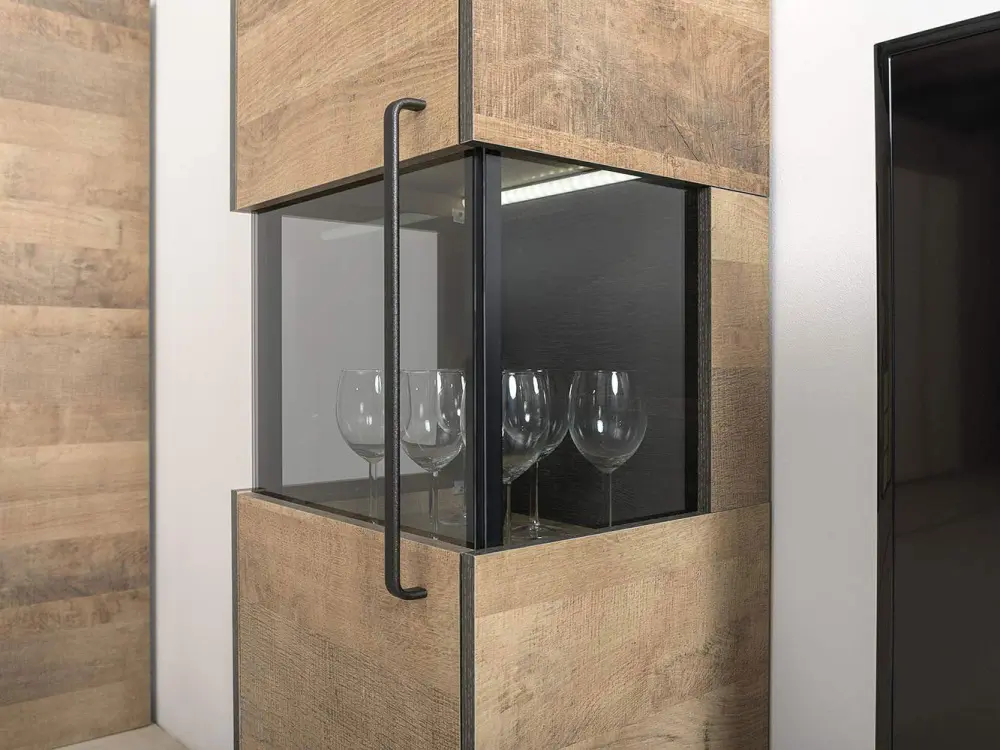 Шкаф-пенал с витриной Тровор 13.205  Дуб Гранж Песочный К356, Интра (Mob) | Интернет магазин Масса Мебель