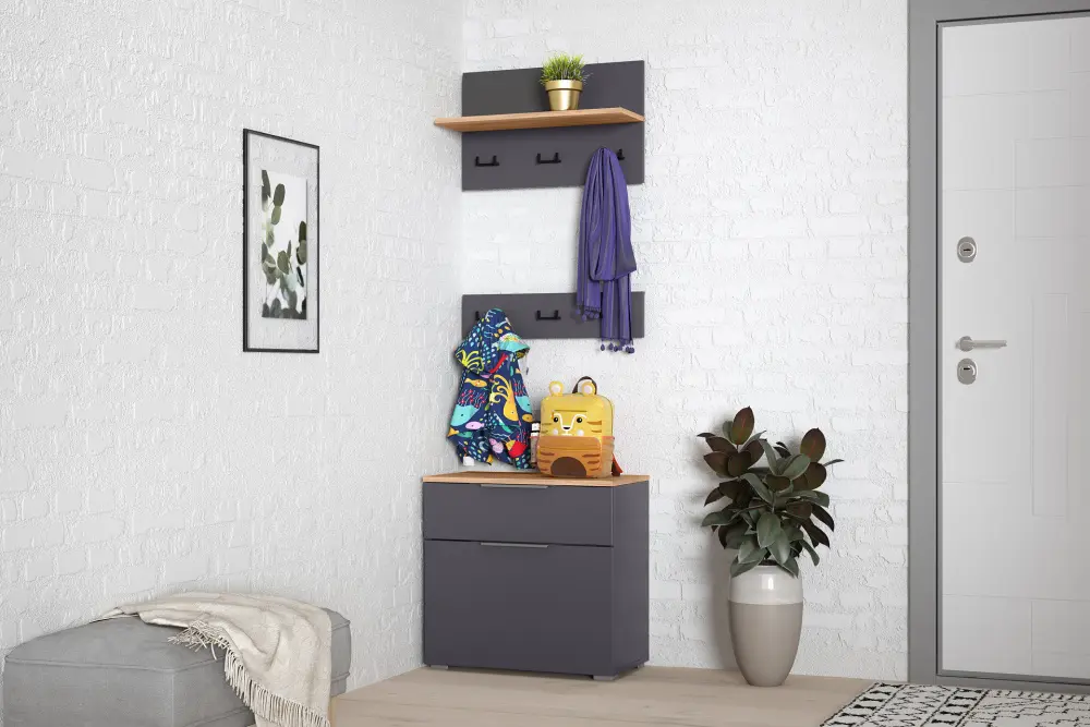 Вешалка Октава 15.14.01 Серый Графит /Дуб Золотой (Mob) | Интернет магазин Масса Мебель