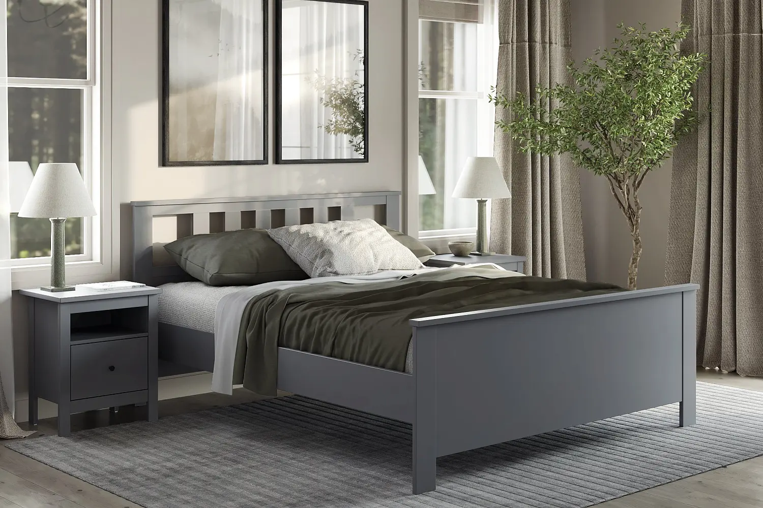 Кровать двуспальная Сага 160х200 серая (GL)