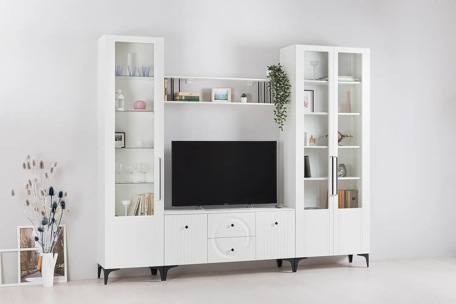 Тумба под ТВ 16.45  Валенсия белый/шагрень (Mob)