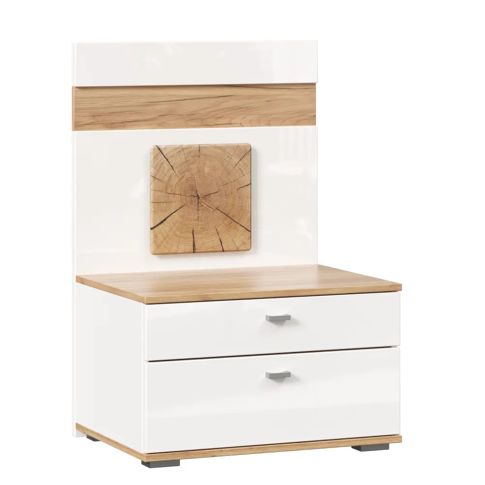 Тумба прикроватная с декоративным щитом Фиджи  (Дуб Золотой/Белый) ЛД - интернет магазин Масса Мебель