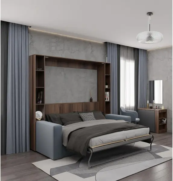 Встроенная кровать-трансформер с диваном ясень анкор темный / темно-серый 