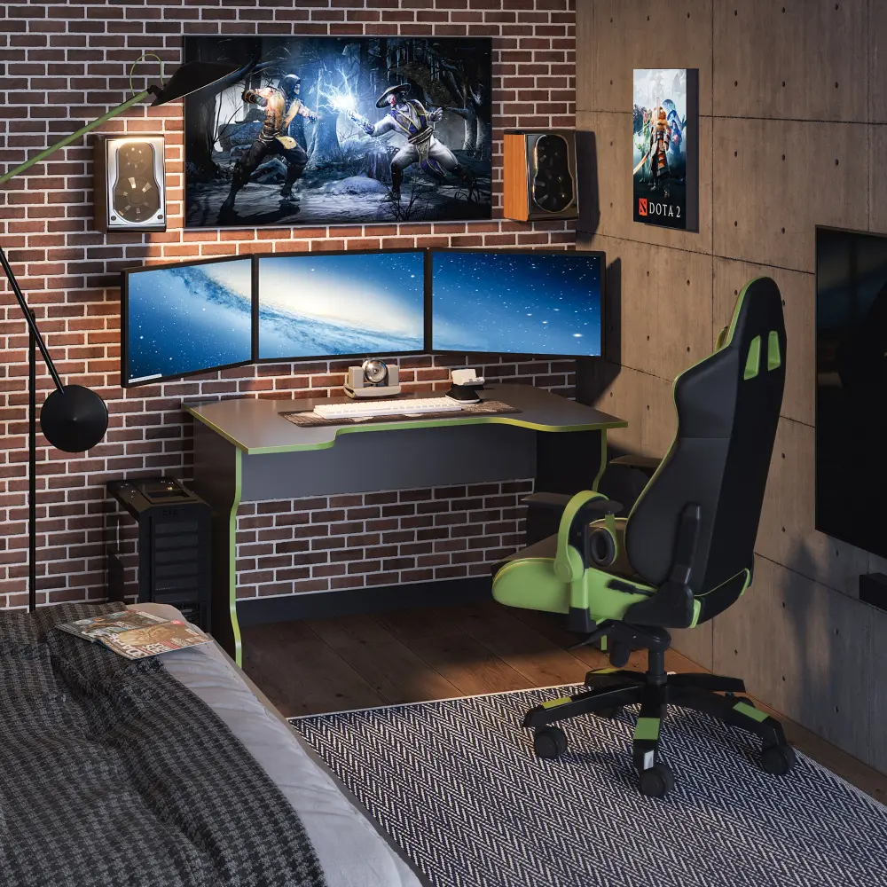 Cтол компьютерный ВАРДИГ K1 120x75 антрацит/лайм (GL) | Интернет магазин Масса Мебель