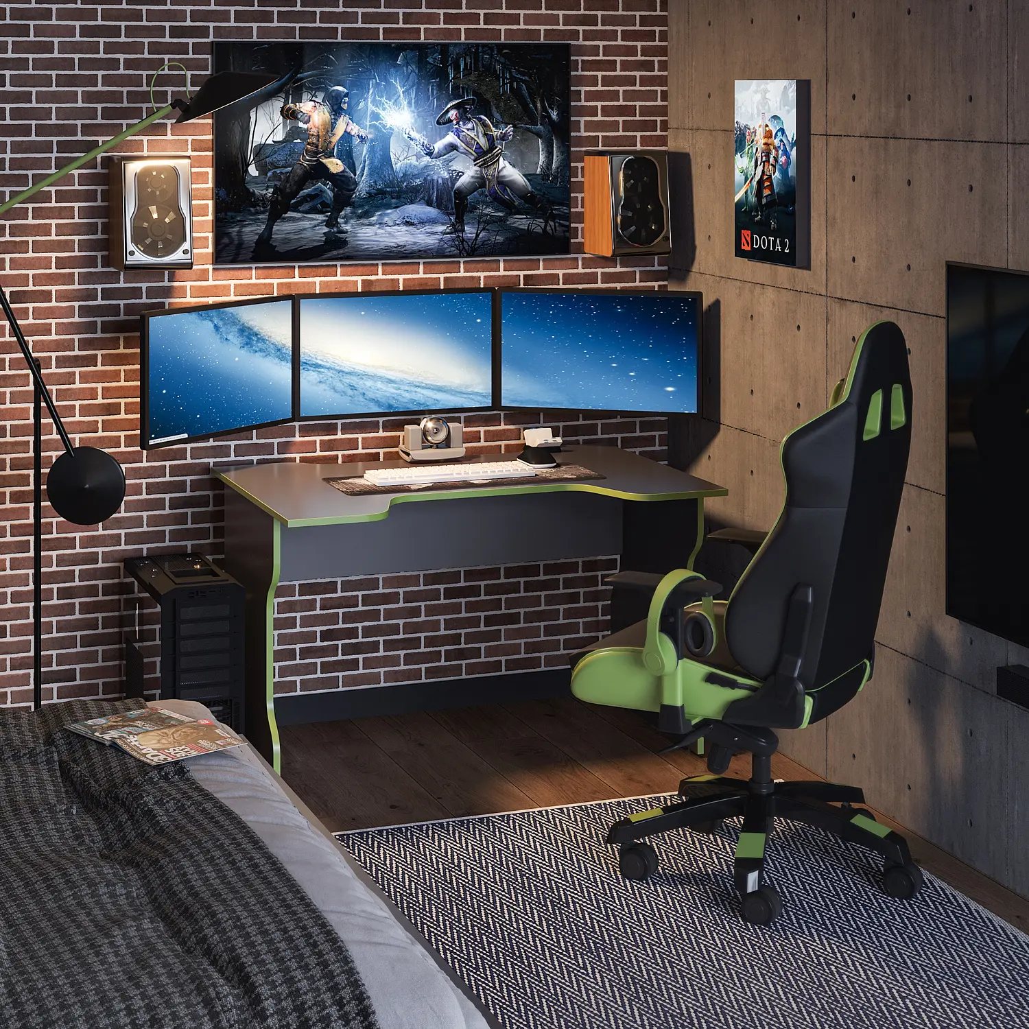 Cтол компьютерный ВАРДИГ K1 120x75 антрацит/лайм (GL)