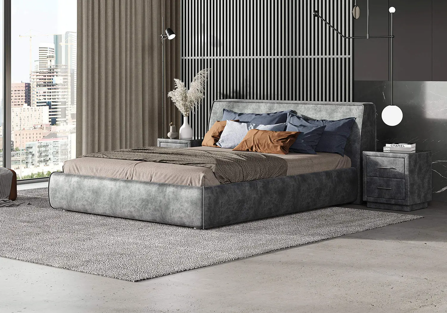 Кровать мягкая двуспальня Altea 140/160/180/200 микровелюр (SM)