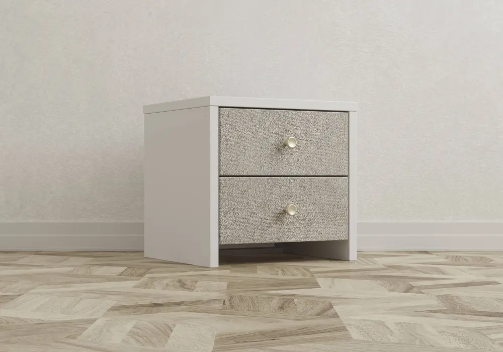 Тумба прикроватная Авангард Люкс белая, рогожка, песочный (SM) | Интернет магазин Масса Мебель