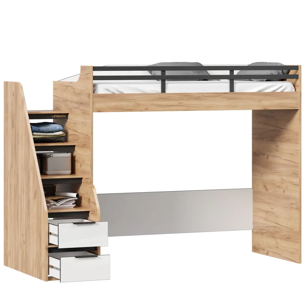 Кровать-чердак правый Урбан (Дуб Золотой/Белый) ЛД | Интернет магазин Масса Мебель