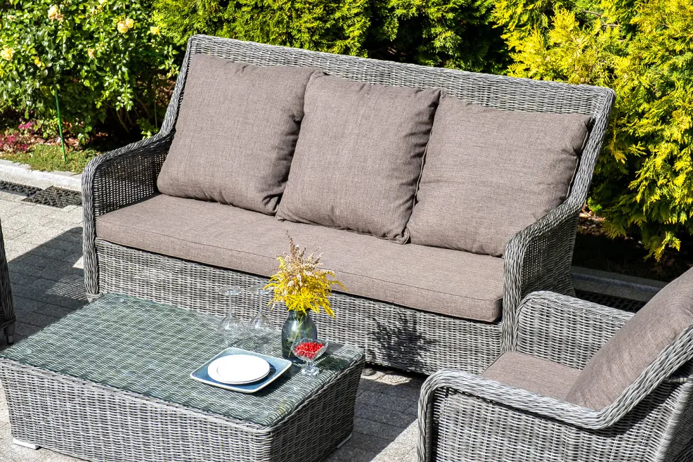 "Гляссе" диван трехместный из искусственного ротанга, цвет графит (sis) - интернет магазин Масса Мебель