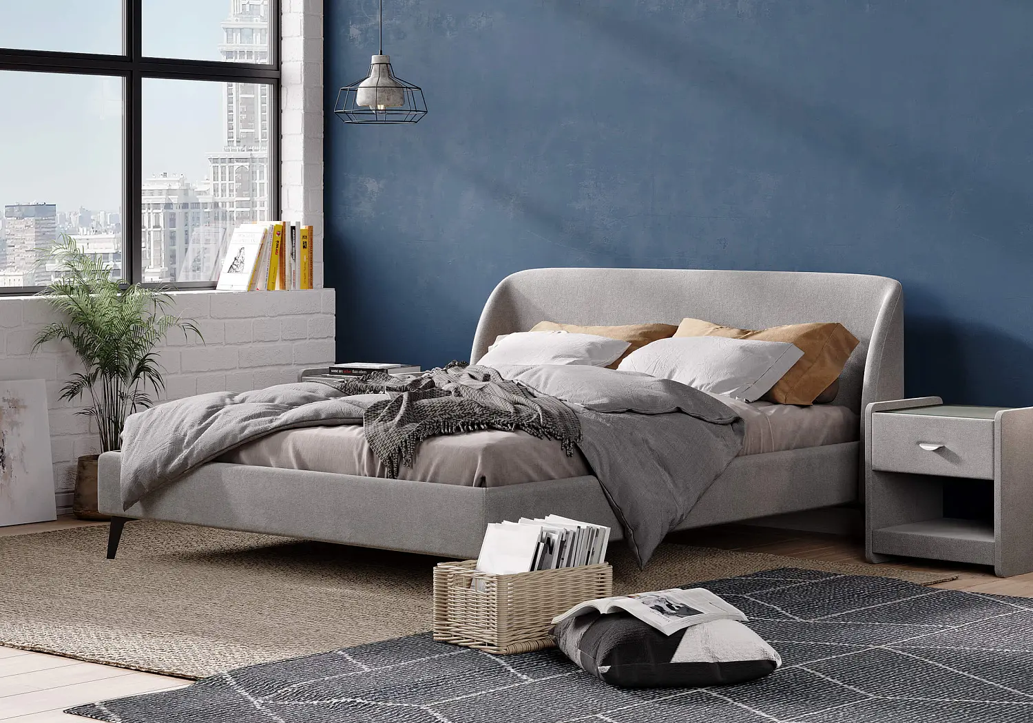 Кровать мягкая двуспальня Rosa рогожка 140/160/180 (SM)