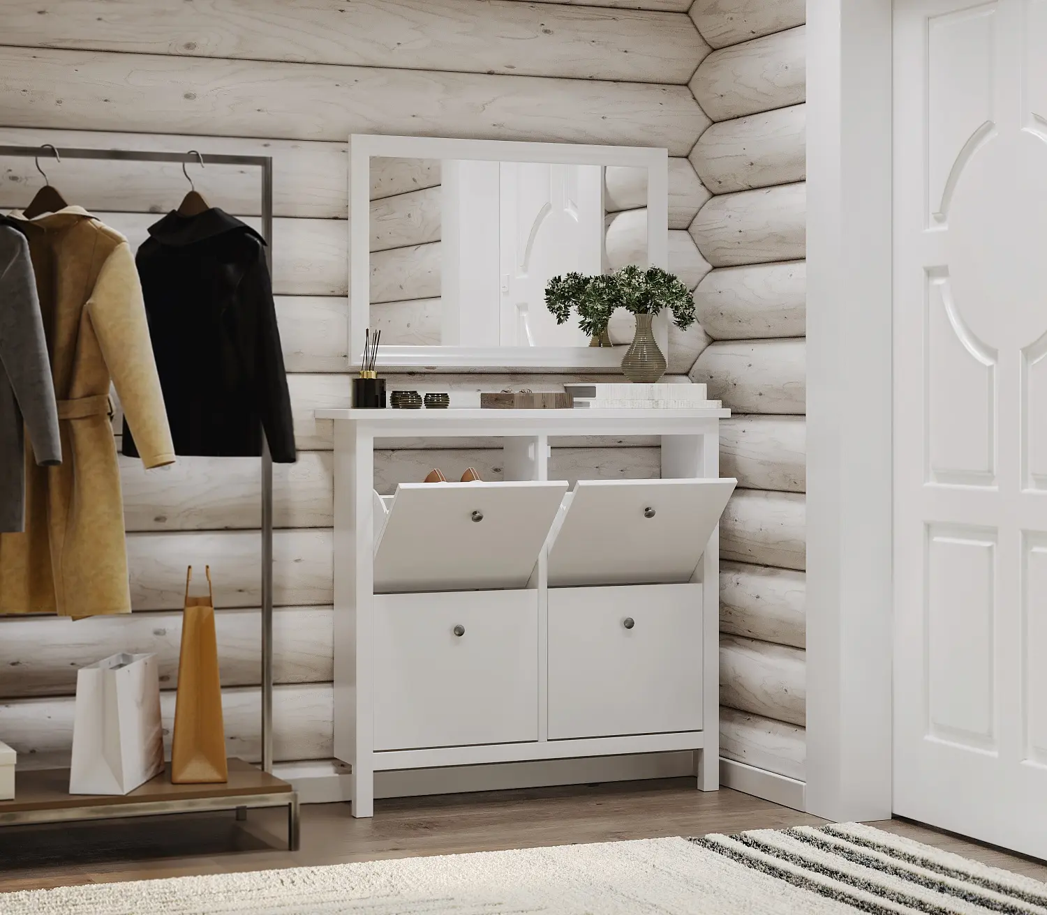 Тумба для обуви Кантри 04 белый (GL) снято