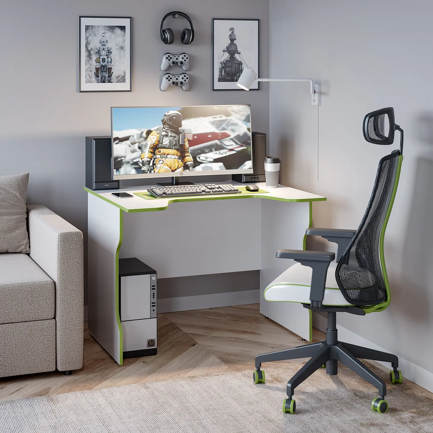 Cтол компьютерный ВАРДИГ K2 100x75 белый/лайм (GL)