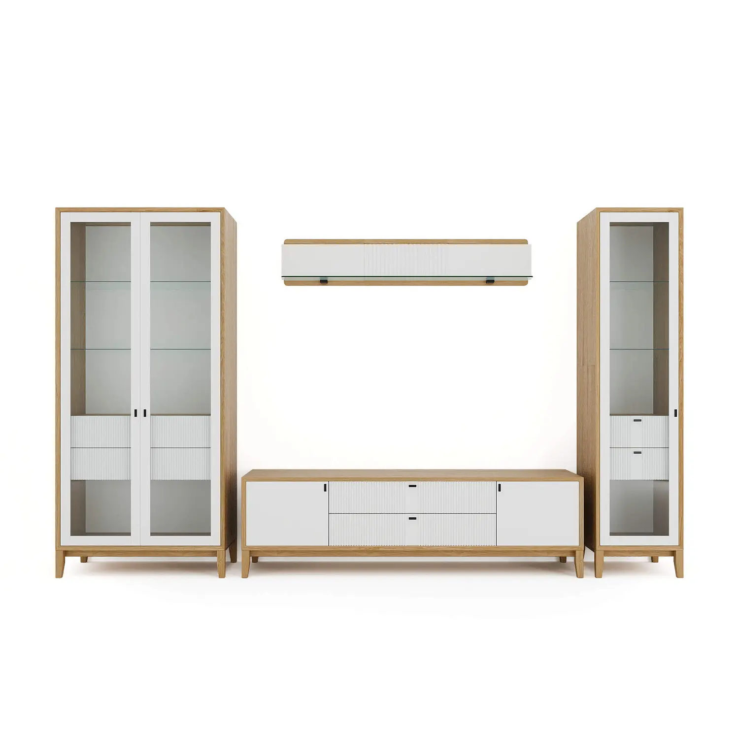 Комплект мебели в гостиную Бари композиция №1 (Дуб Золотой/Белый) ЛД