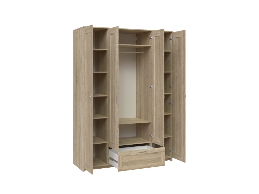 Шкаф четырехстворчатый Сириус высота 220 см 4 двери и 1 ящик сонома (GL) | Интернет магазин Масса Мебель