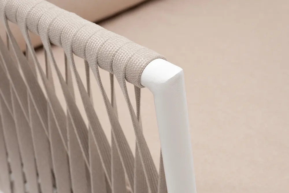 "Касабланка" диван 2-местный плетеный из роупа, каркас алюминий светло-серый (RAL7035) шагрень, роуп серо-коричневый 23мм, ткань Savana ivory (sis) | Интернет магазин Масса Мебель