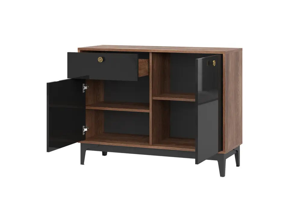 Комод Brass КМ-3 черный глянец/каштан (NK) | Интернет магазин Масса Мебель