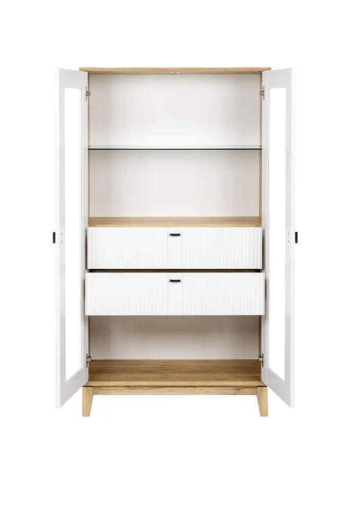 Шкаф витрина двухстворчатый малый Бари (Дуб Золотой/Белый) ЛД | Интернет магазин Масса Мебель