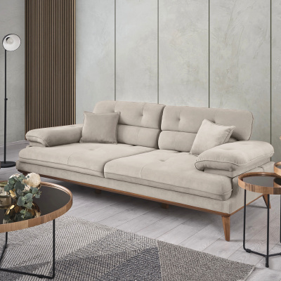 Диван прямой Bella Beige 020, белый велюр (Турция)