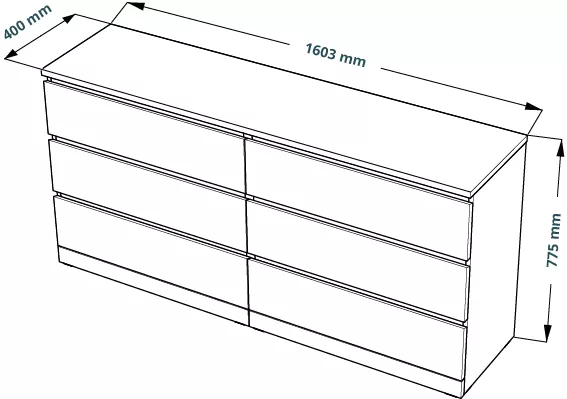 Комод Варма 6 ящиков шпон дуб беленый 160х78 (GL) 