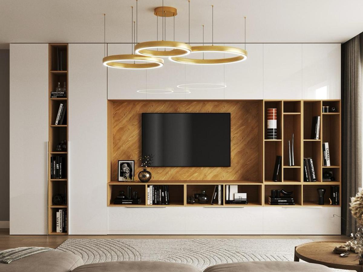 Гостиная NEO-2 дуб, фасад AGT белый глянец MASSA