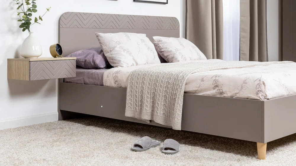 Кровать двуспальная 160х200 Амьен 11.44 с подъемным механизмом Плэйн/Веллюто Капучино (Mob) | Интернет магазин Масса Мебель