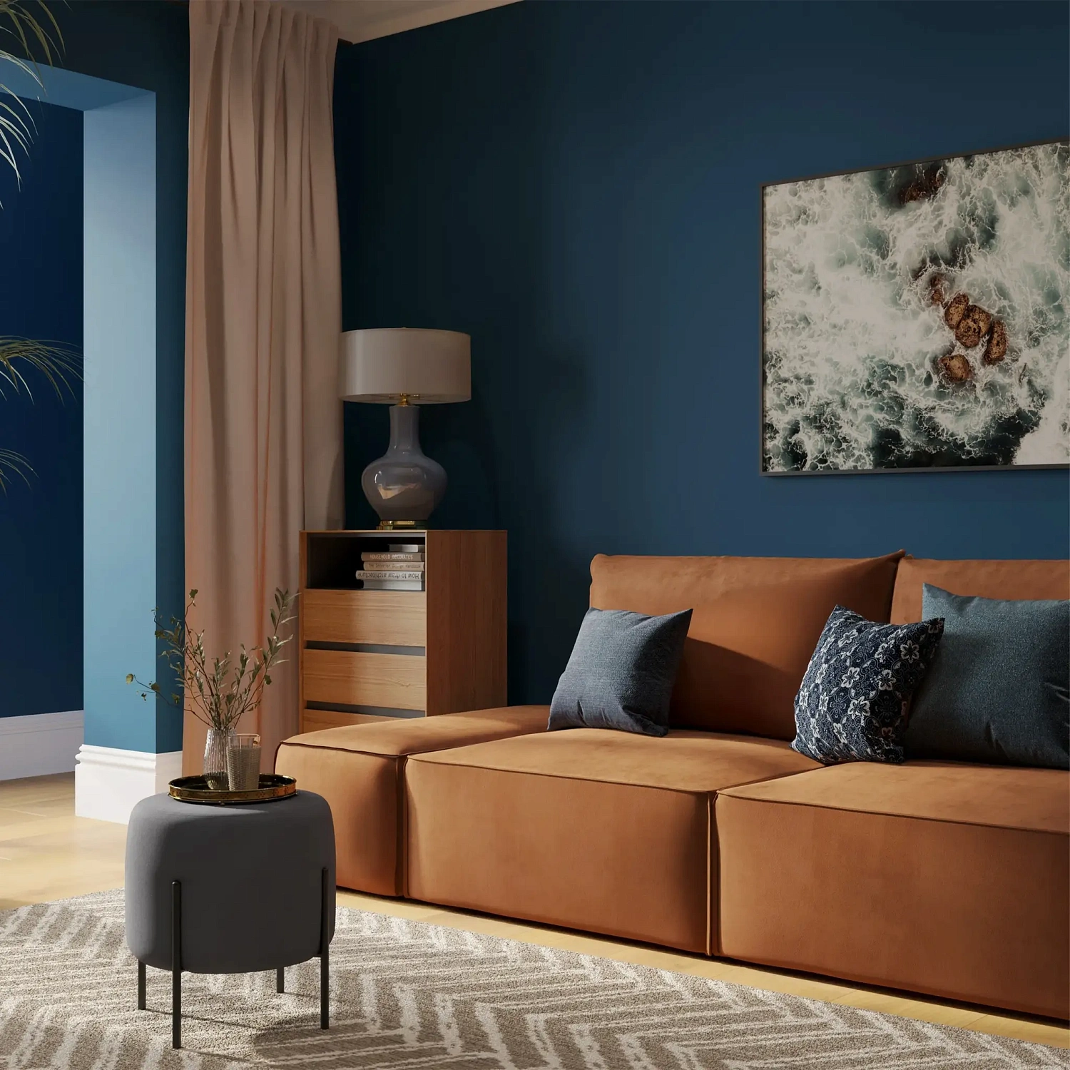 Диван  Портленд прямой с банкеткой терракотовый (DO)