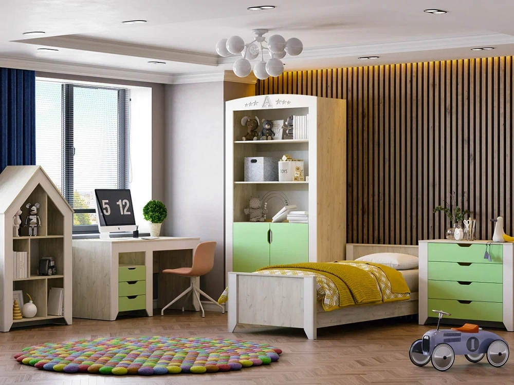 Кровать детская Буква 90х200 (дуб крафт белый/белый софт) RAU | Интернет магазин Масса Мебель