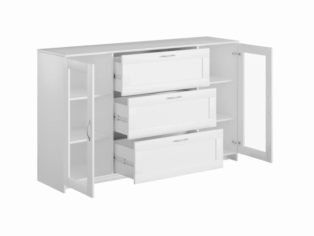 Тумба Сириус 2 двери со стеклом и 3 ящика 156х95 белый (GL) | Интернет магазин Масса Мебель