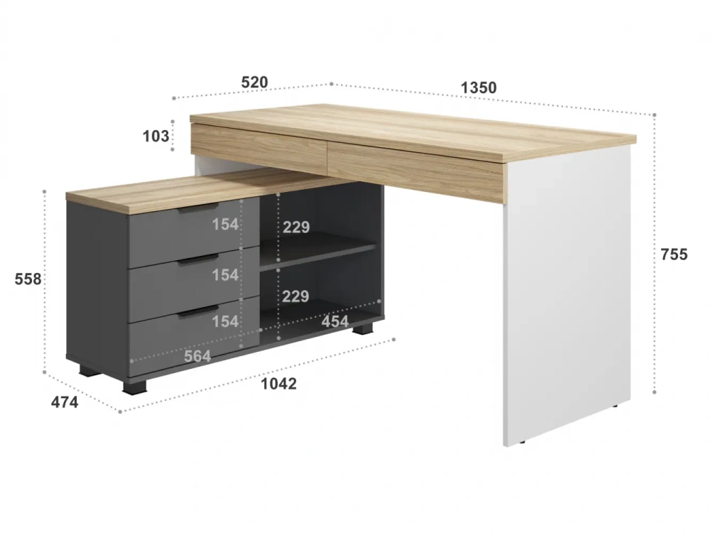 Стол письменный СкайЛайт с выдвижной тумбой (COM) | Интернет магазин Масса Мебель